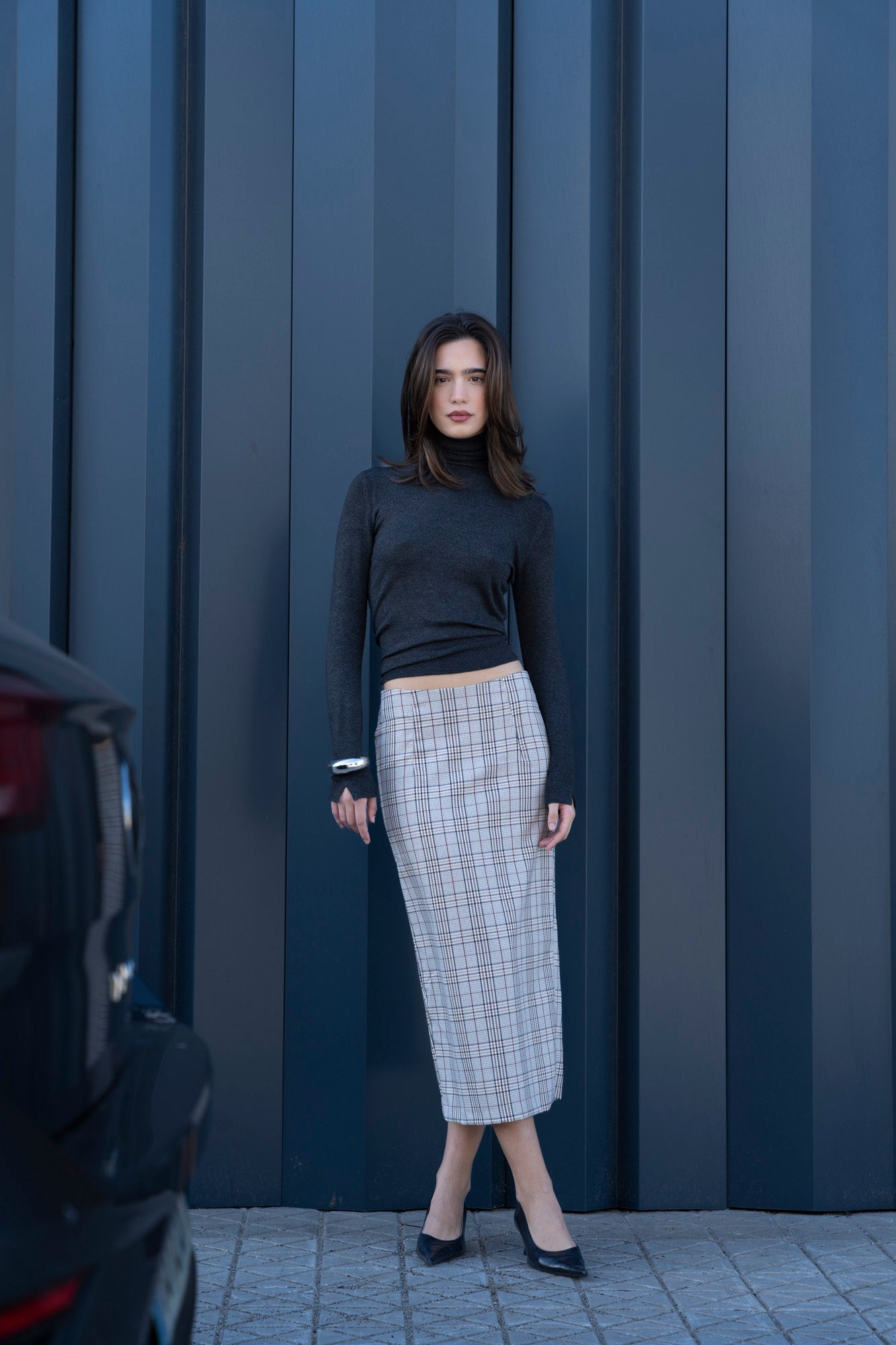 Falda midi cuadros