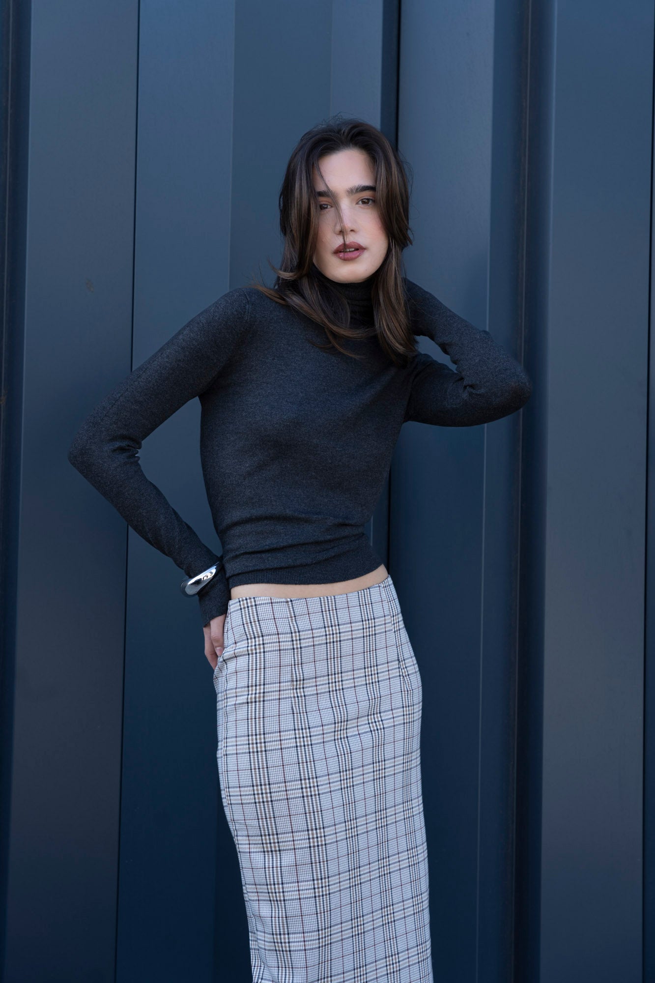 Falda midi cuadros
