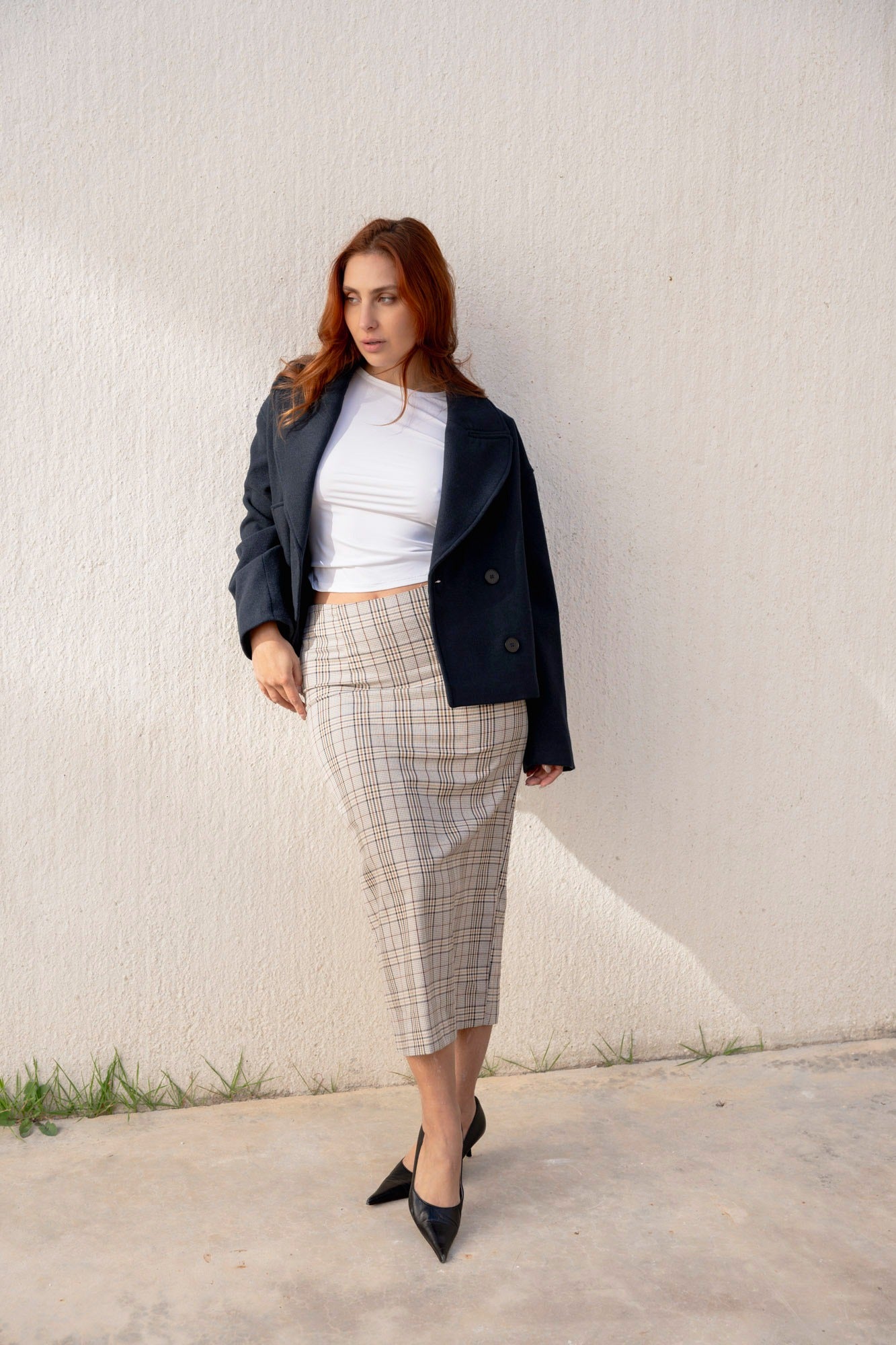 Falda midi cuadros