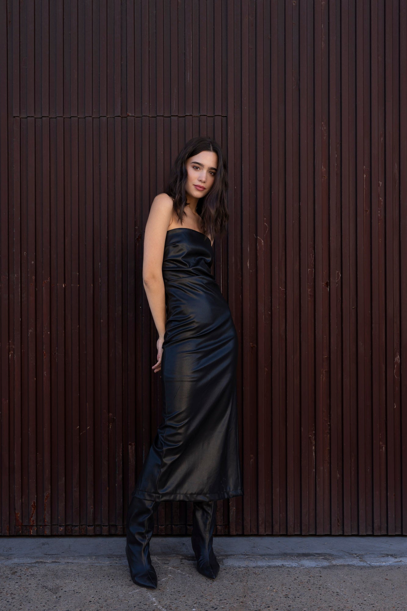 Vestido midi efecto piel