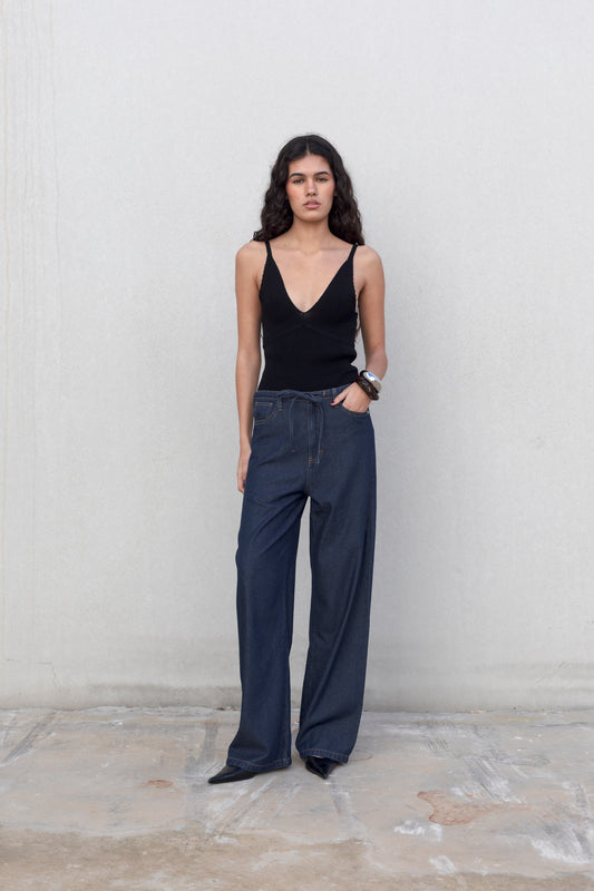 CALÇA EFEITO DENIM FLUIDO