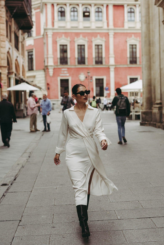 Vestido camisero satinado