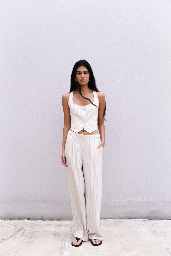 CALÇA DE LINHO COM RISCA DE GIZ
