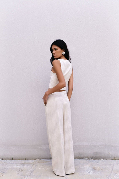 CALÇA DE LINHO COM RISCA DE GIZ