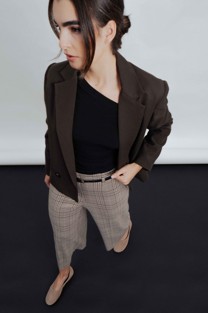 CALÇA CULOTE XADREZ COM CINTO