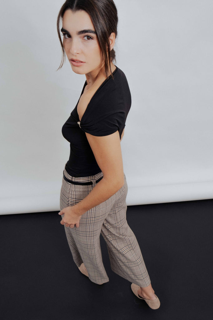 CALÇA CULOTE XADREZ COM CINTO