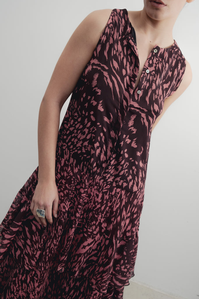 VESTIDO LONGO ESTAMPADO COM BABADOS
