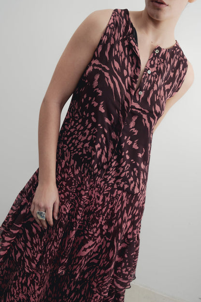 VESTIDO LONGO ESTAMPADO COM BABADOS