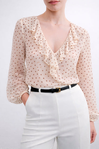 BLUSA DE BOLINHAS COM BABADO