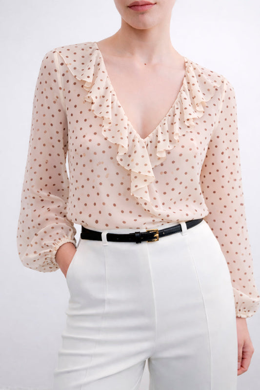 BLUSA DE BOLINHAS COM BABADO