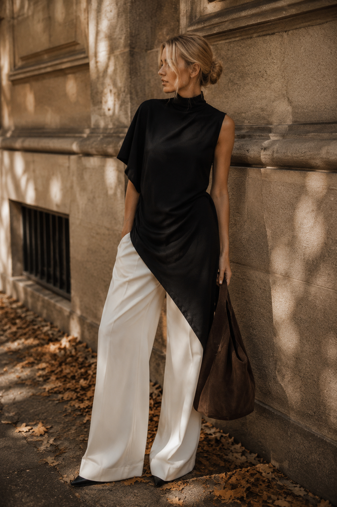 BLUSA DRAFTADA ASSIMÉTRICA